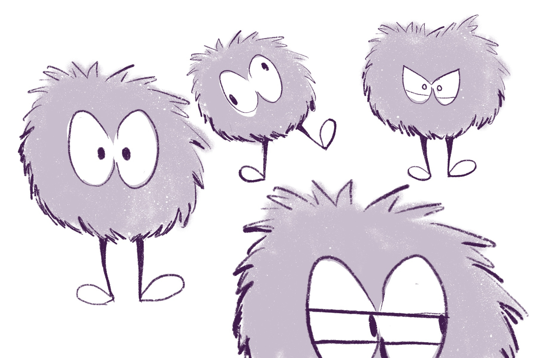 fuzzball in different poses, different expressions