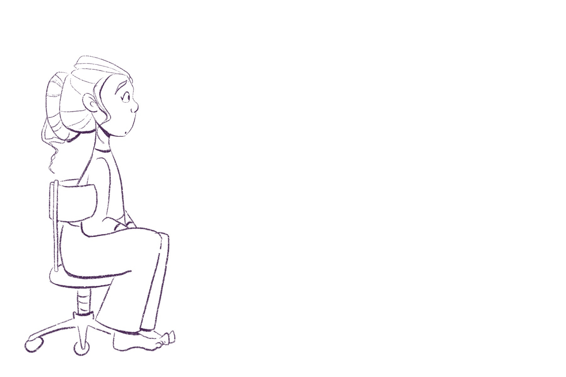 girl swivels round in her chair, upset to see fuzzball is gone