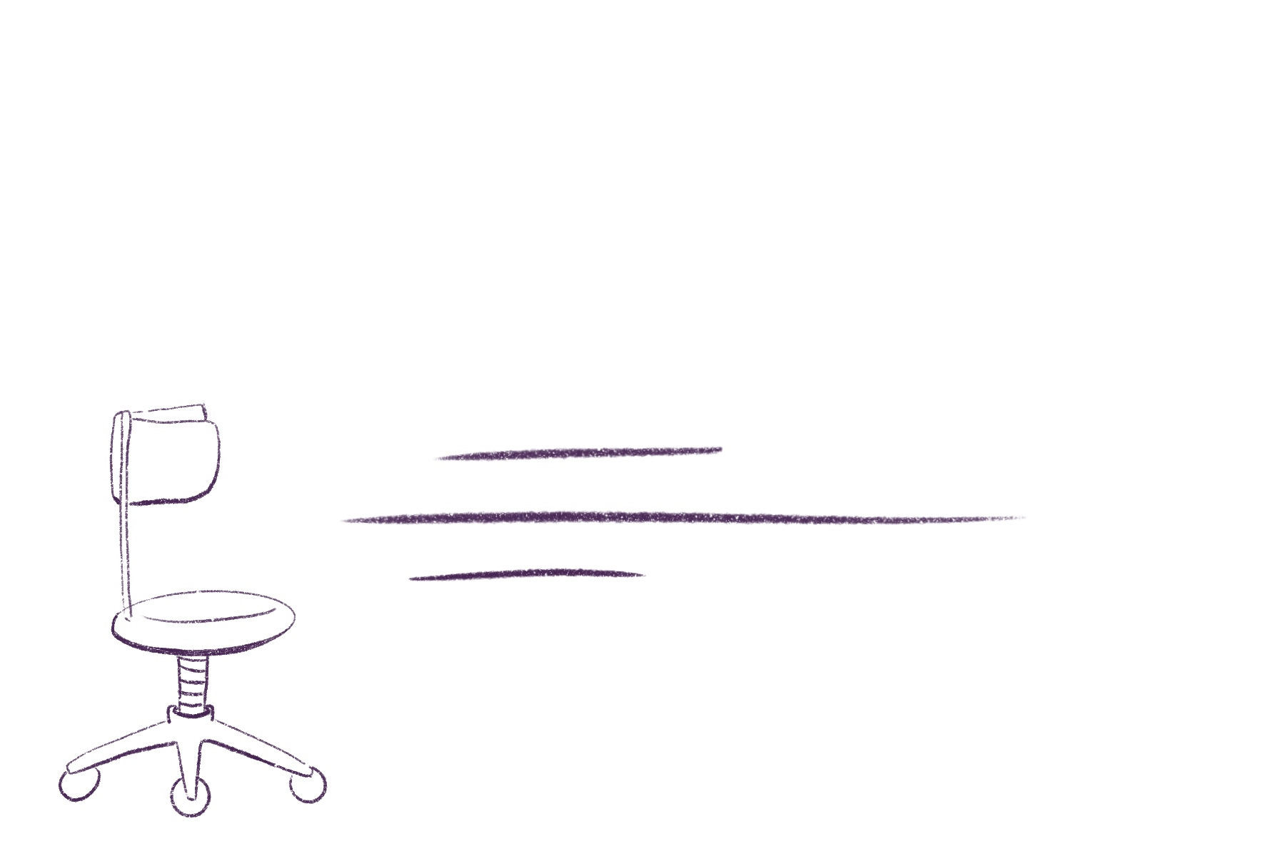 empty chair, motion lines show the girl has run to find fuzzball